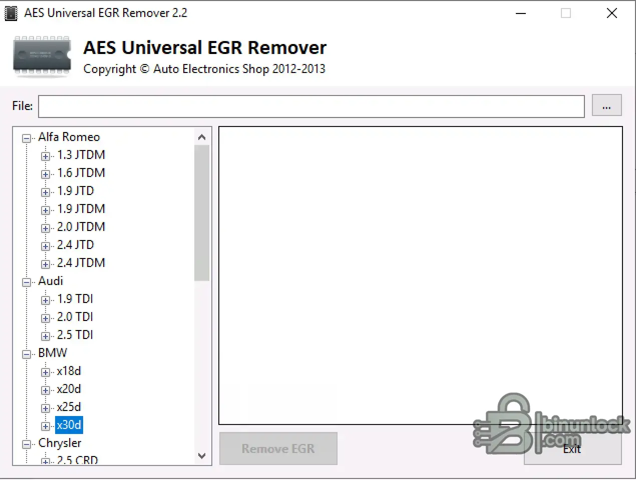 AES Universal EGR Remover — утилита для дизельных ECU 2.2 — скриншот 1