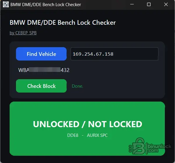 BMW DME/DDE Bench Lock Checker — инструмент проверки статуса ENET MG1/MD1 DME8/DDE8 1.0 — скриншот 3