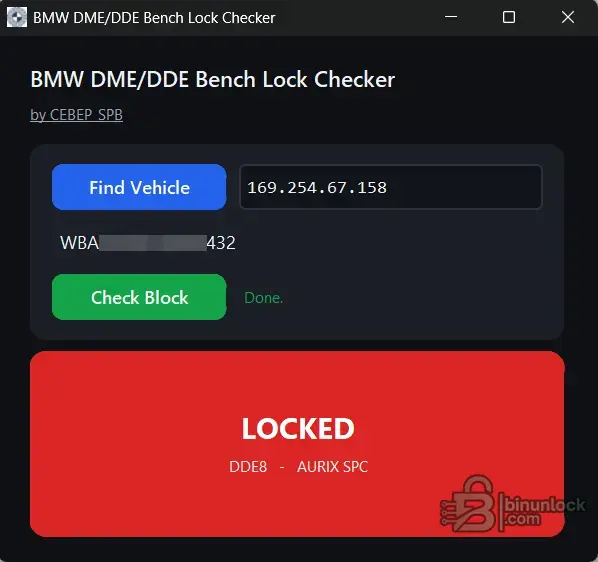 BMW DME/DDE Bench Lock Checker — инструмент проверки статуса ENET MG1/MD1 DME8/DDE8 1.0 — скриншот 2