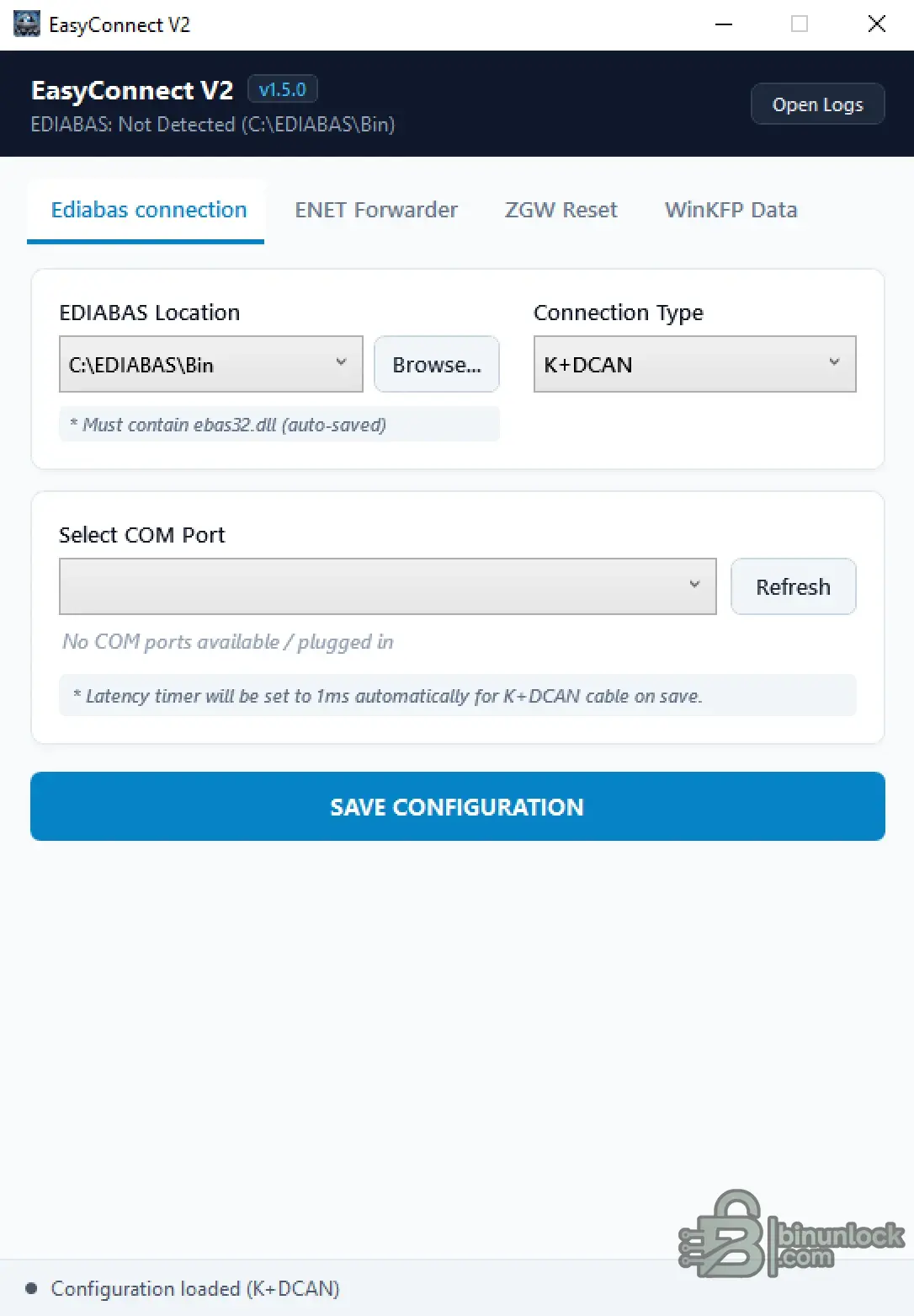 BMW EasyConnect — инструмент настройки EDIABAS, ENET, ZGW и WinKFP 1.5.0 — скриншот 1