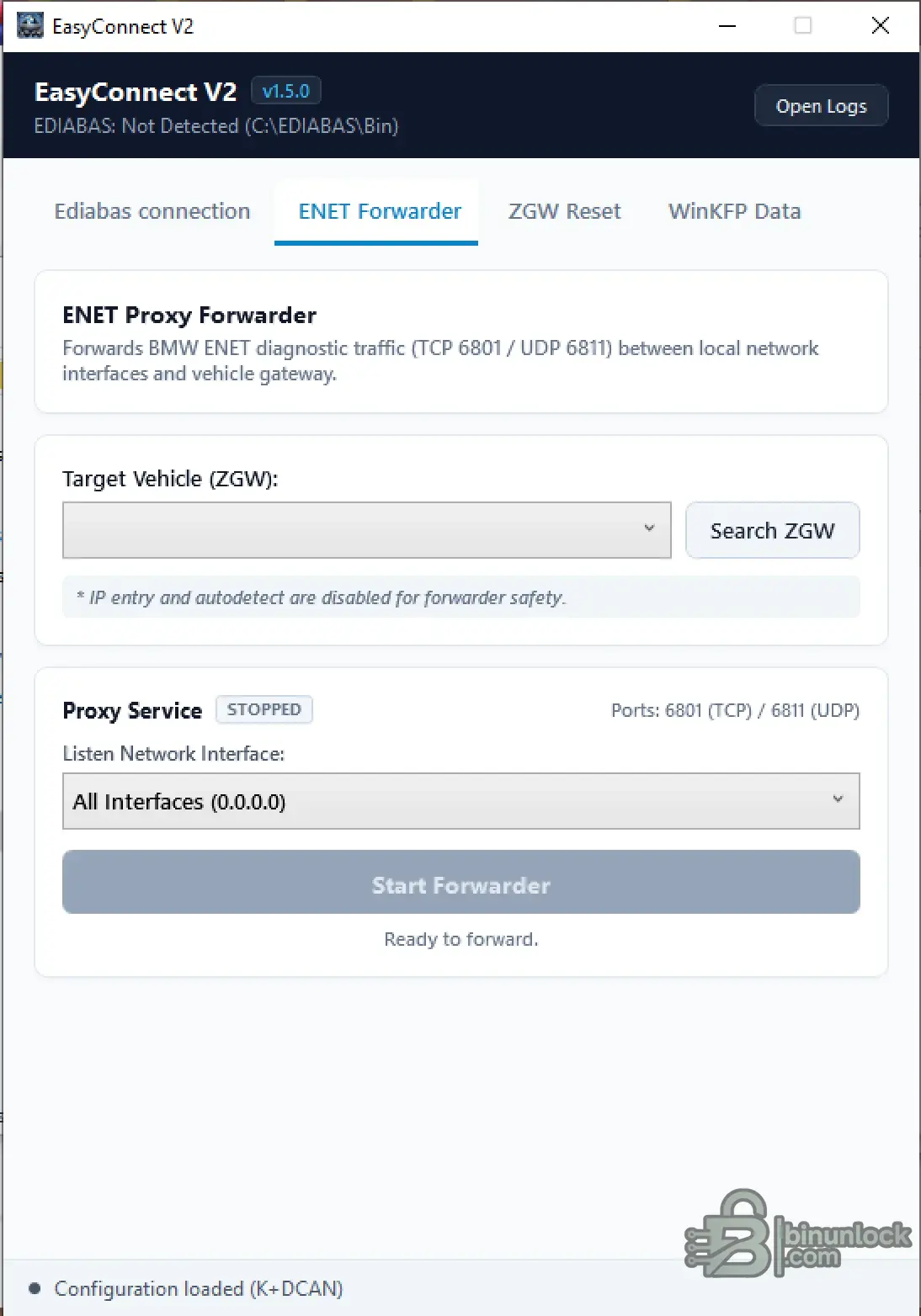 BMW EasyConnect — инструмент настройки EDIABAS, ENET, ZGW и WinKFP 1.5.0 — скриншот 2