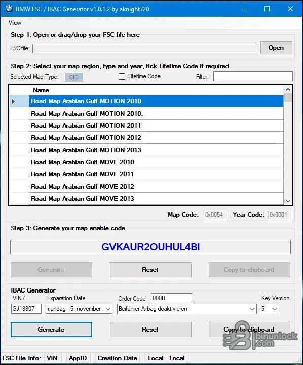 BMW FSC / iBAC Manager — включение карт и помощник iBAC 1.0.1.4 — скриншот 1
