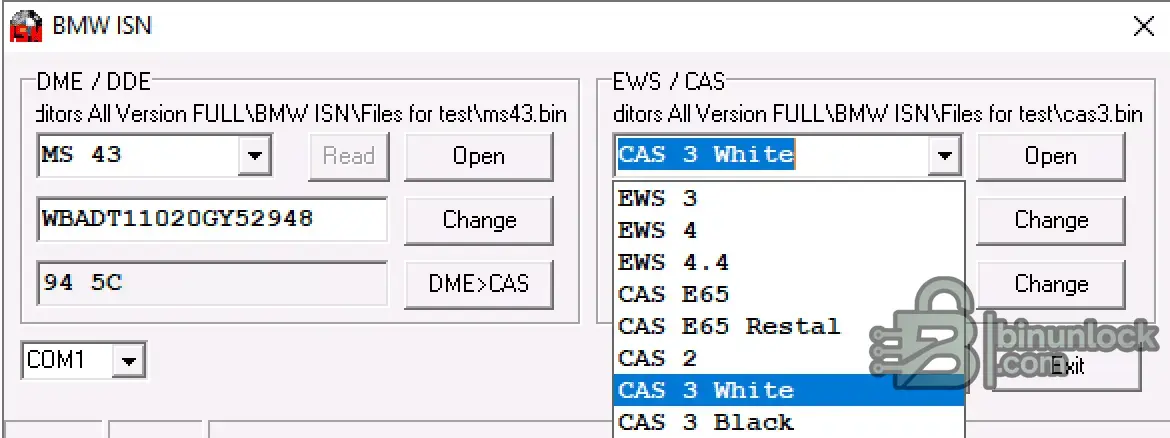 Редактор BMW ISN — синхронизация DME/DDE ↔ EWS/CAS и работа с ISN/VIN MS43, ME9.x, DDE3–4, CAS2/3 1.0 — скриншот 1