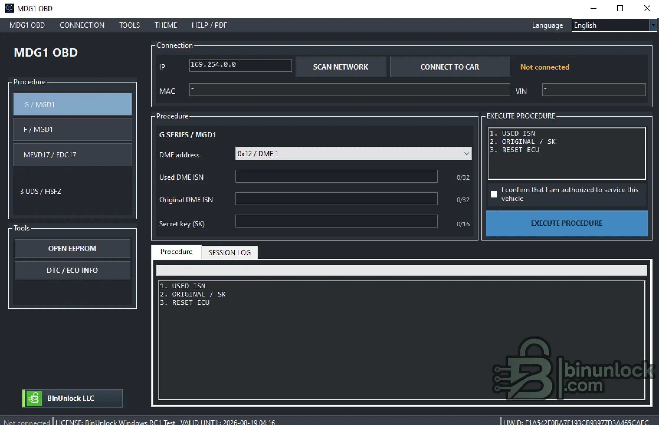 BMW MDG1 OBD — инструмент для обслуживания DME ISN, SK, DTC и ECU на BMW G/F Series 1.1.0.3 — скриншот 1
