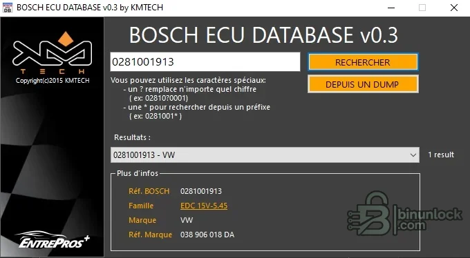Bosch база данных ЭБУ — инструмент для поиска по номеру детали и кросс-номерам OE 0.3 — скриншот 1
