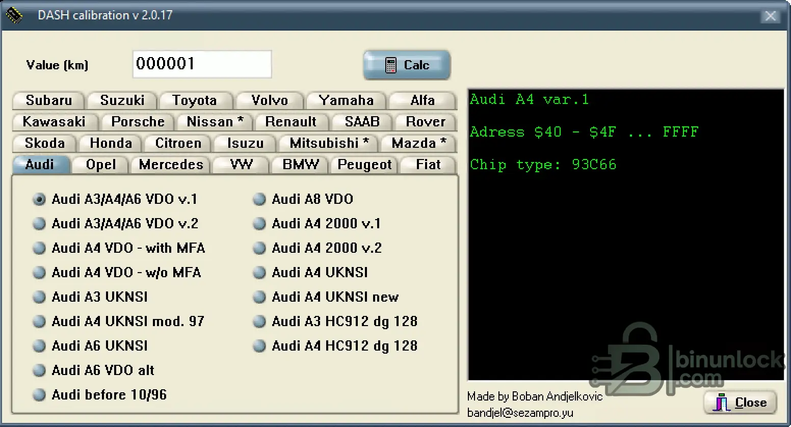 DASH — калибровка: офлайн-калькулятор одометра/EEPROM для Audi, VW, BMW, Mercedes 2.0.17 — скриншот 1
