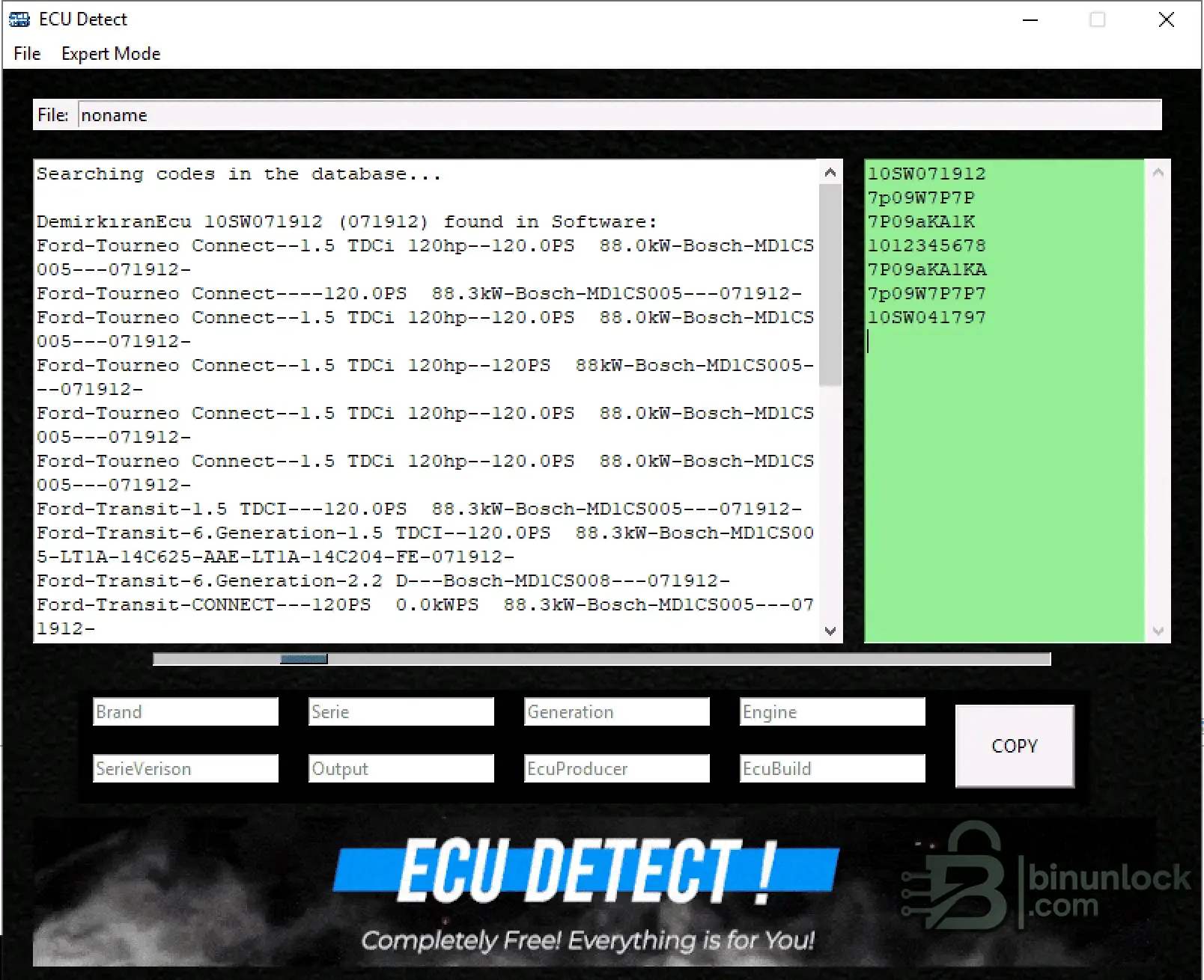 ECU Detect — поиск ID ПО ECU и сопоставление с автомобилями 2025-09-21 — скриншот 1