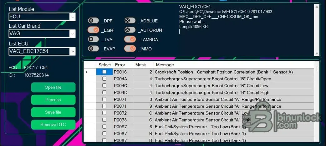 Решения для тюнинга ECU — обработка файлов ECU и работа с DTC 1.02 — скриншот 1