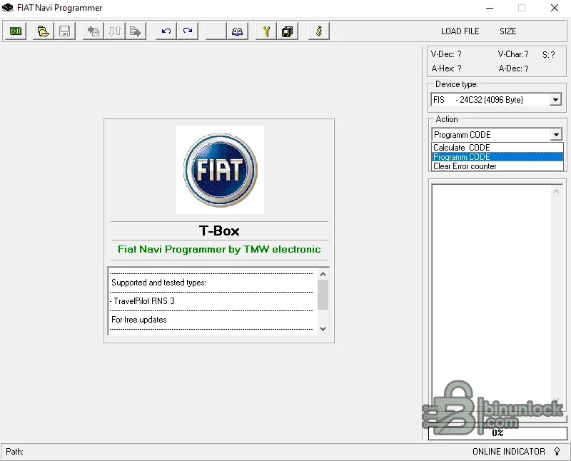 Fiat Navi Programmer — утилита кодов EEPROM для TravelPilot RNS 3 1.0 — скриншот 1