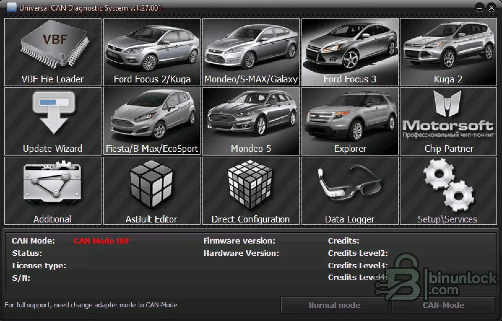 Ford UCDS — CAN-диагностика и конфигуратор 1.27.001 — скриншот 1