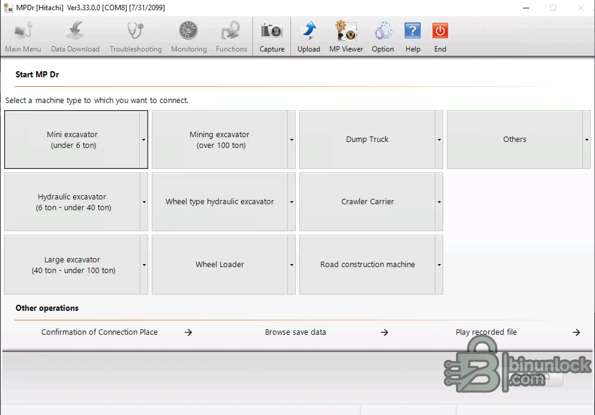 Hitachi MPDr MaintenancePRO 3.33.0.0 menu screen