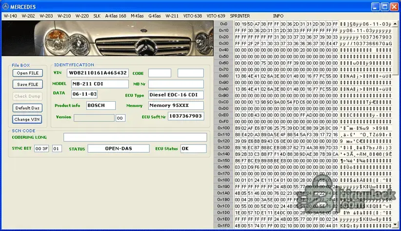 Mercedes ECU Editor — Legacy ECU Virginizing и VIN Tools 1.67 — скриншот 1