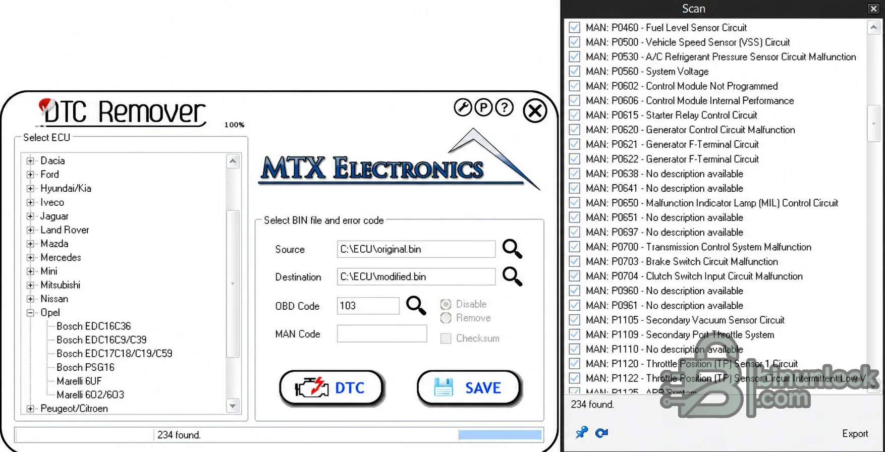 MTX DTC Remover — редактор кодов ошибок ECU 1.8.5.0 — скриншот 1