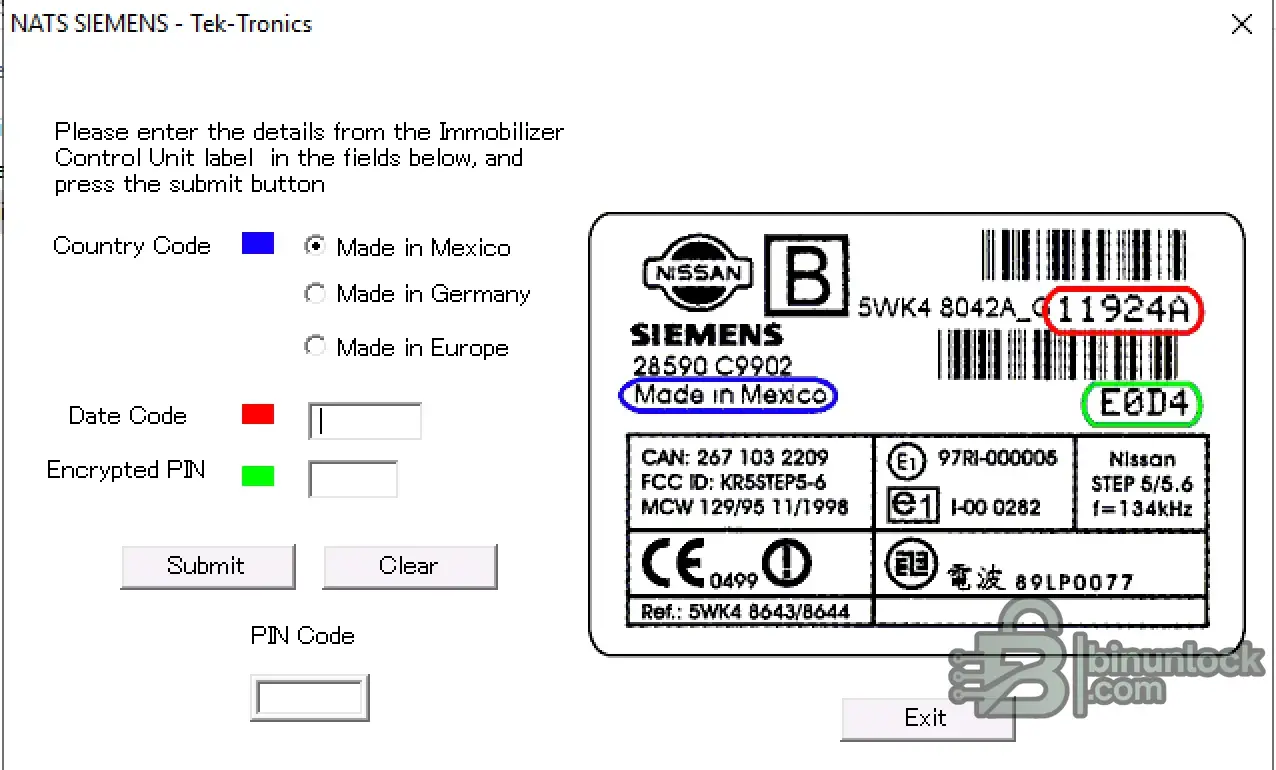 Калькулятор PIN-кода NISSAN NATS SIEMENS (Tek-Tronics) 2025-08-20 — скриншот 1
