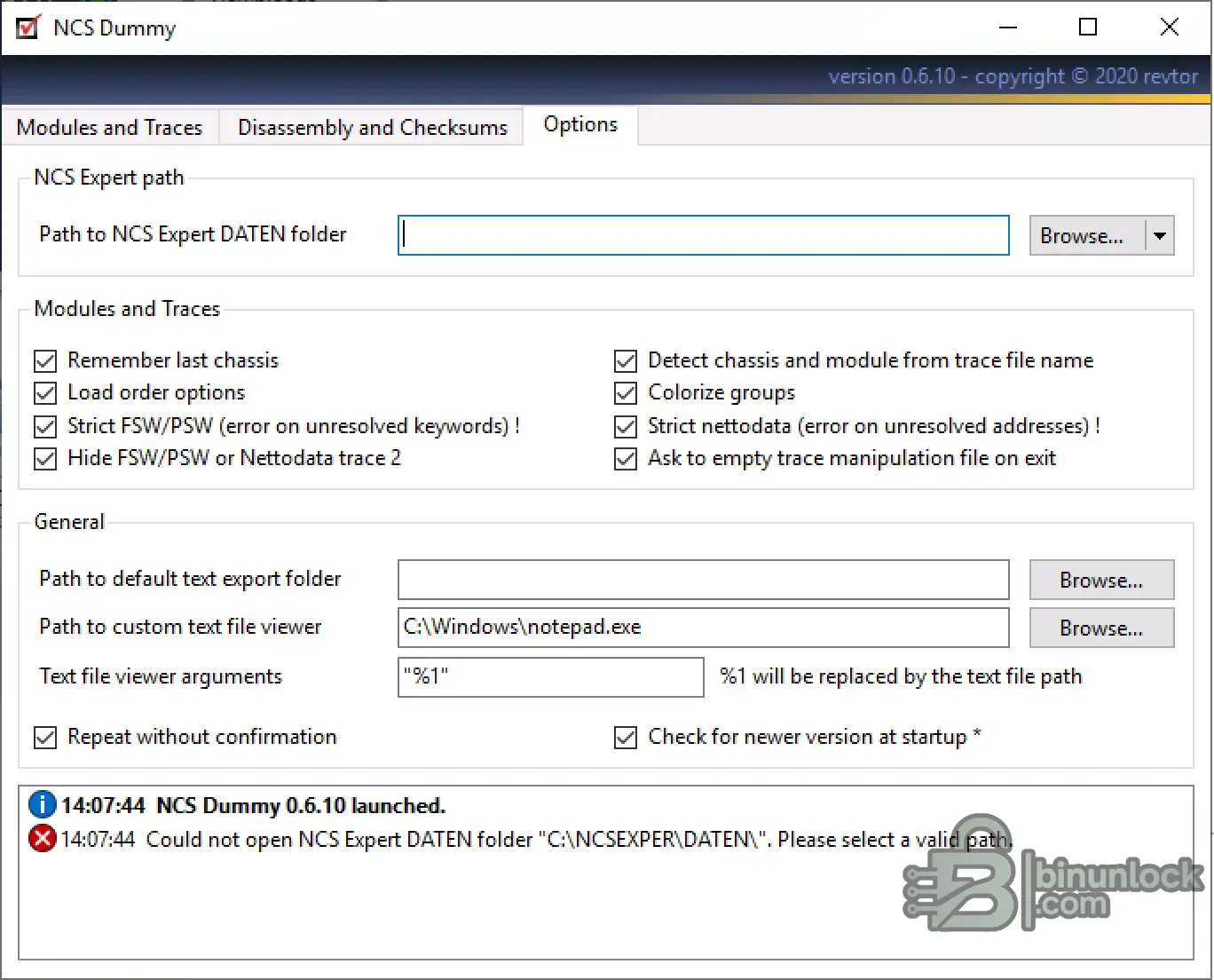 NCS Dummy 0.6.10 coding screen