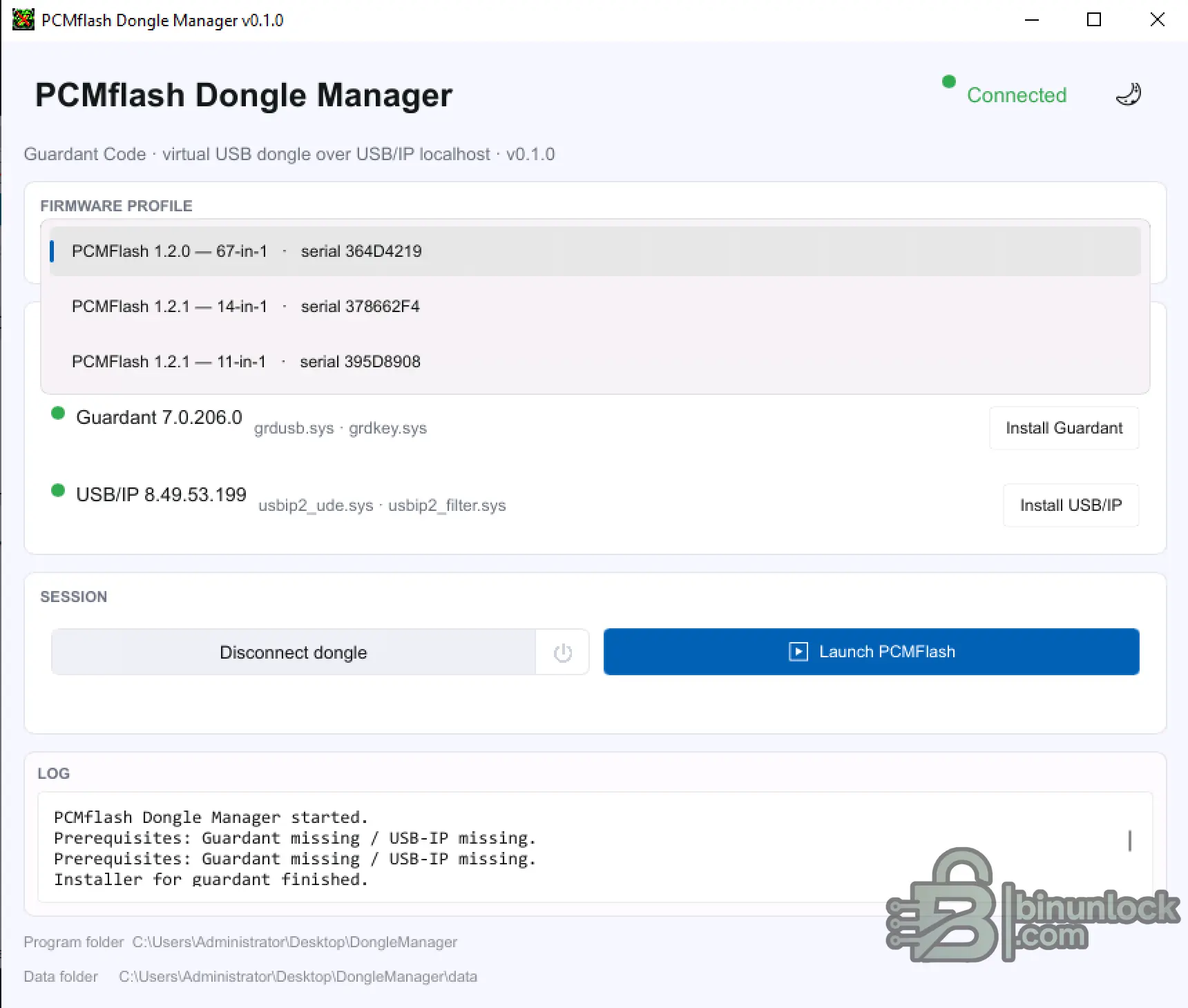 PCMFlash Dongle Manager — профили 67-in-1, 14-in-1 и 11-in-1 0.1.0 — скриншот 1