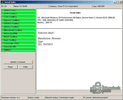 Piasini Engineering Serial Suite — мастер-программатор ECU 4.3 — скриншот 1
