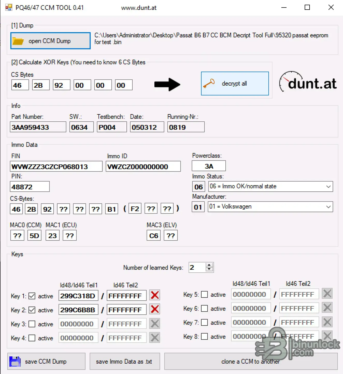 VW Passat B6 B7 CC BCM EEPROM сервисный инструмент 0.41 — скриншот 1