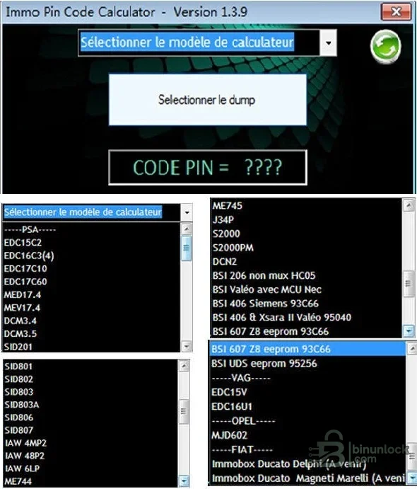 PSA IMMO — калькулятор PIN-кода и декодер дампов ECU и BSI 1.3.9 — скриншот 1