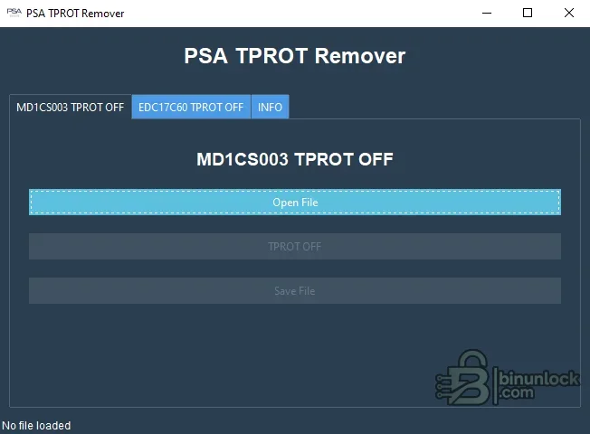 PSA TPROT Remover — утилита для файлов MD1CS003 и EDC17C60 Unspecified — скриншот 1