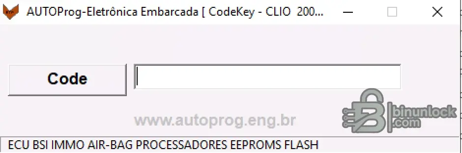 CLIO CodeKey — калькулятор PIN иммобилайзера Renault Clio (AUTOPROG) 2002 — скриншот 1