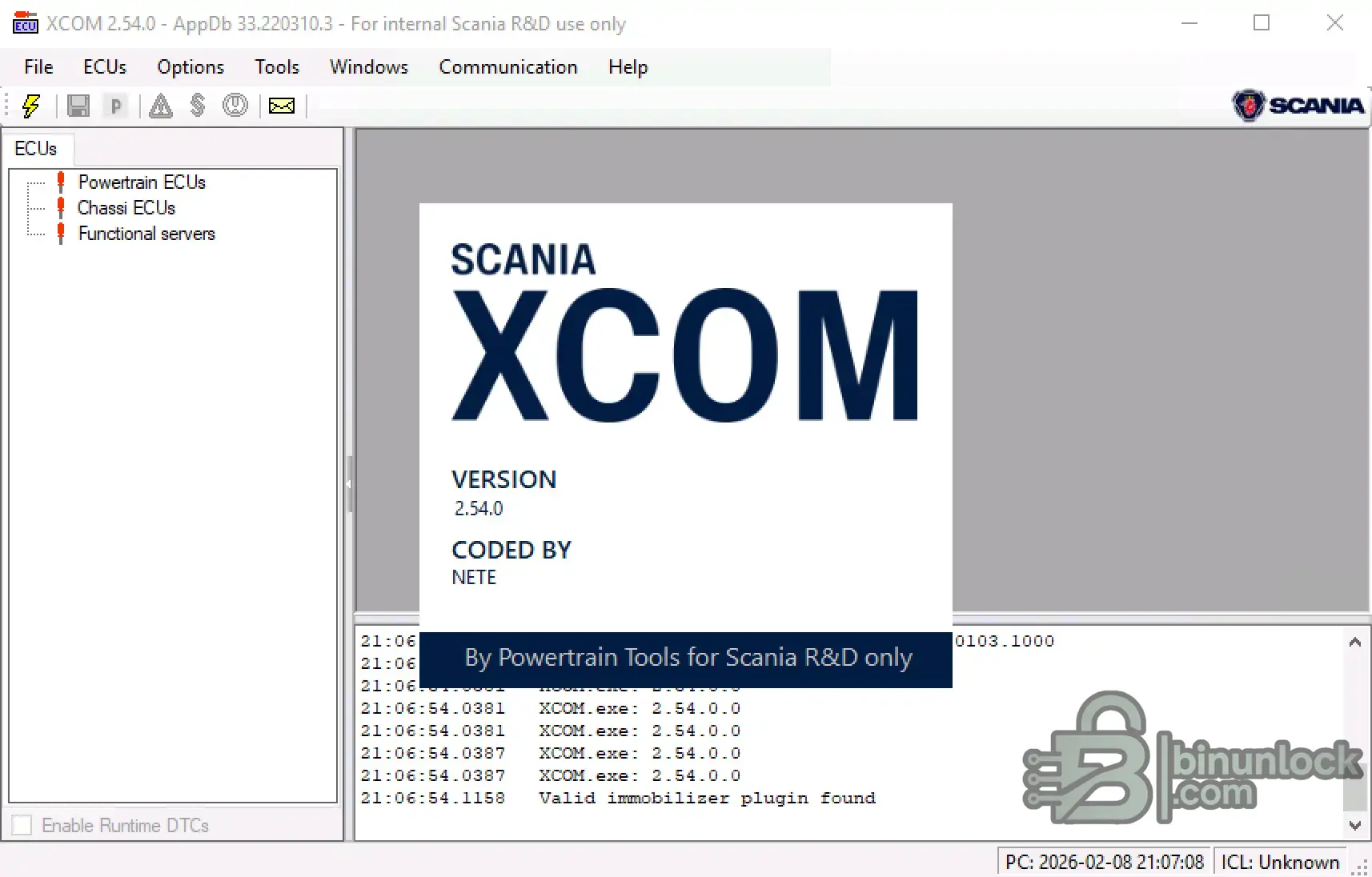 Scania XCOM ECU Engineering и Diagnostics Workbench 2.54 — скриншот 1