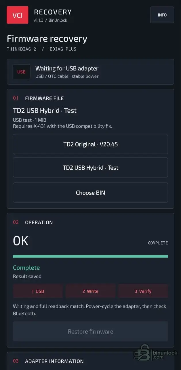 THINKDIAG 2 и EDIAG Plus — восстановление прошивки через USB-C без программатора 1.1.3 — скриншот 1
