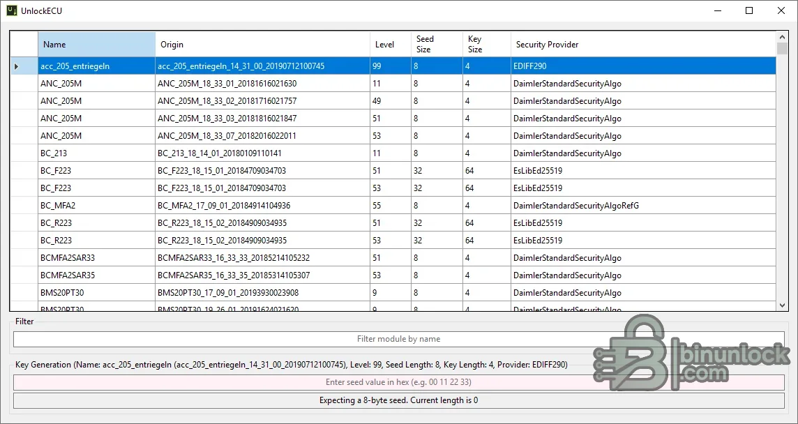 UnlockECU — калькулятор автомобильных алгоритмов Seed-Key 1.0.0.0 — скриншот 1