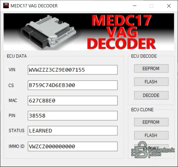 VAG MEDC17 Decoder — утилита для данных ECU EEPROM и Flash Unspecified — скриншот 1