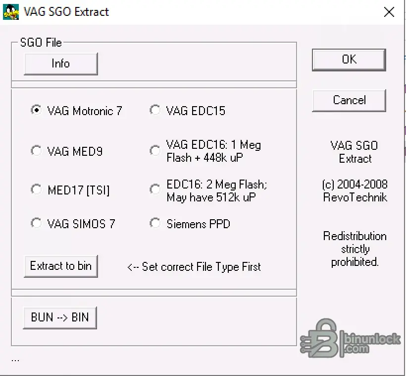 VAG SGO Extract — конвертер SGO/BUN → BIN для ME7, EDC15/16, MED9/17, SIMOS7, Siemens 2025-09-10 — скриншот 1