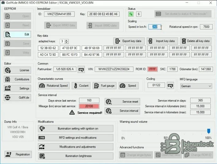 Редакторы EEPROM панели приборов VAG IMMO2/IMMO3 VDO 0.2.5 — скриншот 1