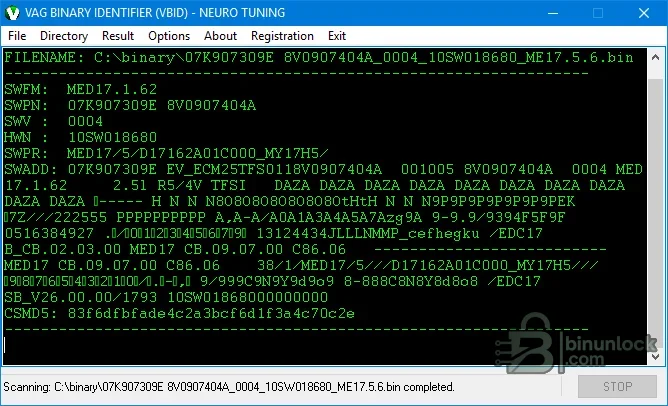 VBID — идентификатор VAG-бинарников и сканер файлов ECU 2.0 — скриншот 1