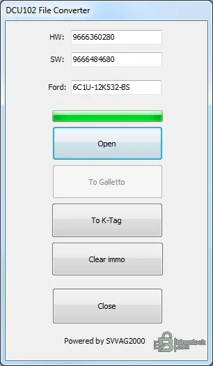 Конвертер файлов Visteon DCU10x — KTAG, FGTech и утилита IMMO 1.0.0.0 — скриншот 1