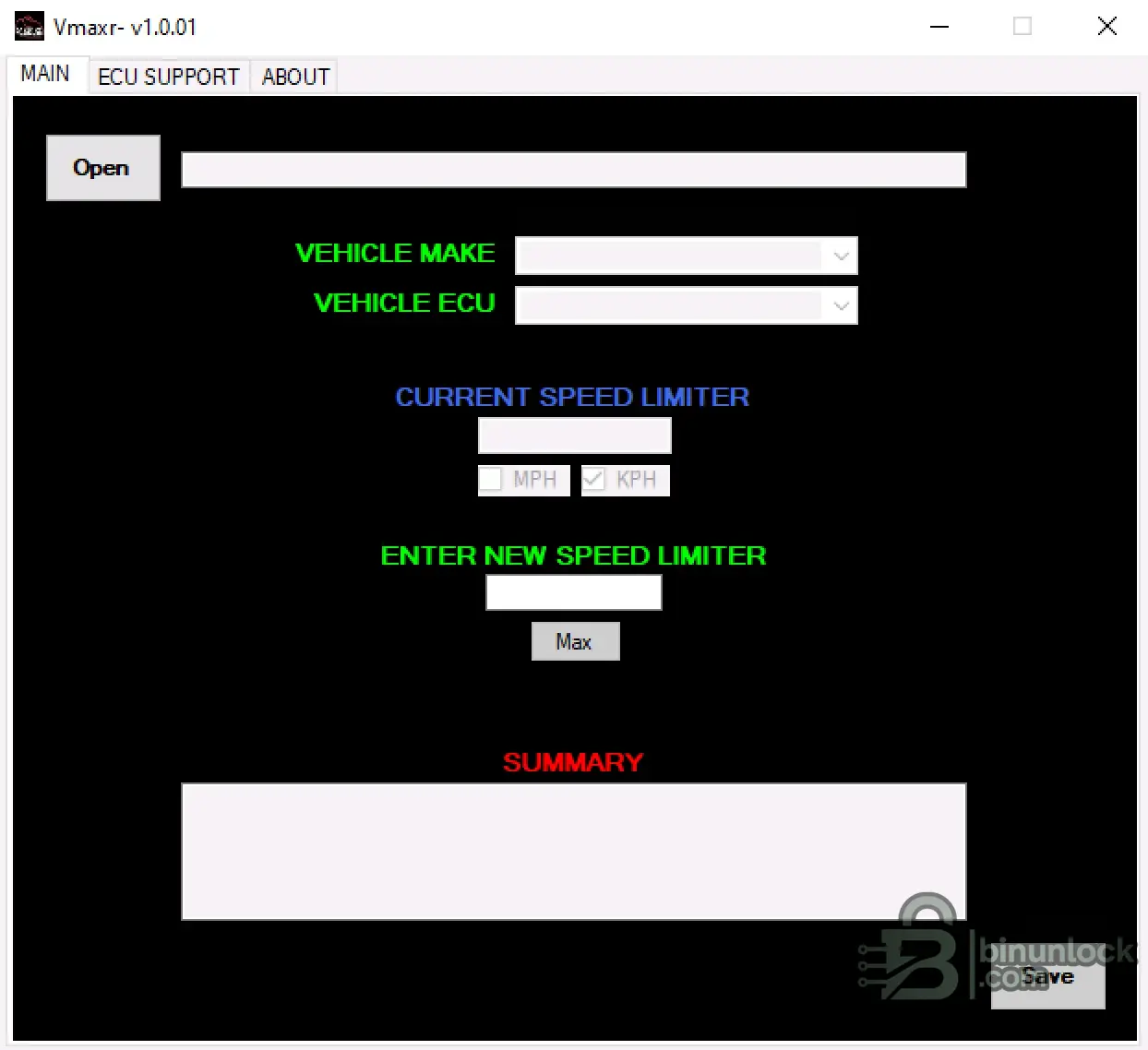 VMAXR — редактор калибровок ограничителя скорости ECU для тюнинг-файлов 1.0.0.1 — скриншот 1