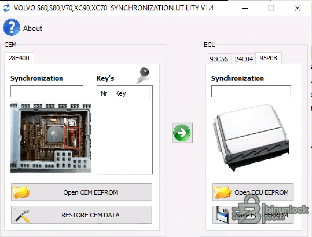 Утилита синхронизации Volvo CEM и ECU v1.4 2000-2004 — скриншот 1