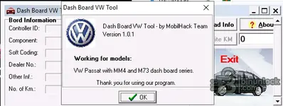 Dash Board VW Tool — Информация о кластере VW Passat MM4/M73 и запись KM 1.0.1 — скриншот 2